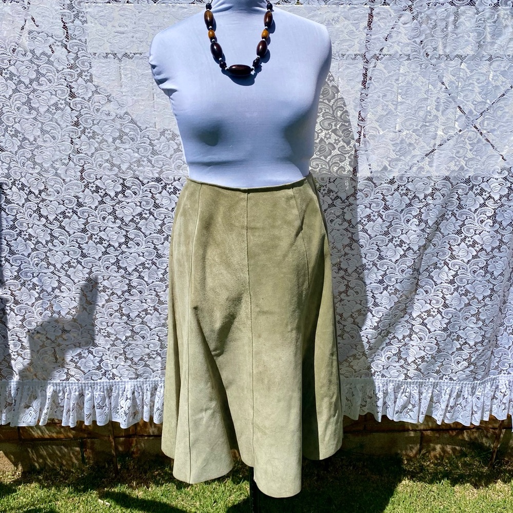 Vintage Green Suede A line Midi Skirt